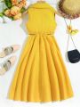 SHEIN Kids SUNSHNE Tween Girls' Elegant Vintage Solid Color Dress