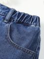 Teen Girls' Contrast Color Splicing Distressed Frayed Hem Denim Shorts
