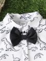 2023 Baby Boys' Printed Gentleman Bow Tie Decor Snap-Front Short Sleeve Bodysuit