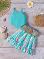 Baby Girl Summer New Holiday Style Halter Top And Skirt Set