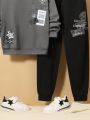 SHEIN Kids HYPEME Boys' Letter Pattern Hoodie & Comfortable Long Pants 2pcs/set, For Tweens