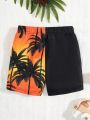 SHEIN Young Boy Loose Casual Letter Palm Tree Pattern Comfortable Soft Swimsuit