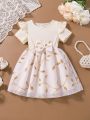 SHEIN Kids CHARMNG Little Girls' Gorgeous Embroidered Dress With Bow Detail