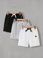 SHEIN Kids EVRYDAY 3pcs/Set Little Boys' Laughing Face Knitted Shorts Suit For Casual Wear