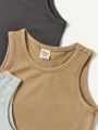 Cozy Cub 3pcs Baby Boy Soft Knitted Solid Color Round Neck Sleeveless Vest Set