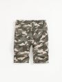 SHEIN Tween Boys' Irregular Ripped Camouflage Denim Shorts, Slim Fit, Mid Waist, Casual