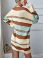 SHEIN Essnce Women's Plus Size Stripe V-Neck Drop Shoulder Casual Sweater