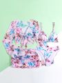 Teen Girl Butterfly Printed Swimsuit Set