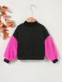 SHEIN Kids HYPEME Young Girl Letter Graphic Contrast Fleece Drop Shoulder Sweatshirt