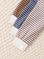 Baby Boys' Coffee, Brown & Blue Striped Homewear Set, Minimalist And Comfortable Jumpsuit Style, With Long Pants, Long Sleeves And Hat In Multiple Colors