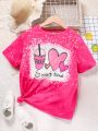 Teenage Girls' Love Heart & Letter Pattern Printed T-shirt