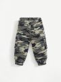 SHEIN Baby Boy Camo Print Knot Waist Flap Pocket Side Cargo Jeans  Casual Denim Jogger Pants With Elastic Cuffs