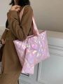 Holographic Quilted Shoulder Tote Bag With Purse