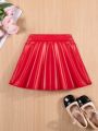 SHEIN Kids HYPEME Little Girls' Solid Color Pu Leather Skirt