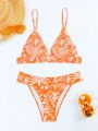 SHEIN Swim Mod Women's Tropical Plant Print Swimsuit Set