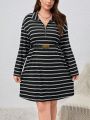 SHEIN Essnce Plus Size Striped Loose Knitted Dress