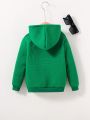 Boys' Casual Dinosaur Embroidery Hooded Zipper Long Sleeve Fleece Sweatshirt, Windproof & Comfortable, With Geometric Pattern Cloth, For Autumn And Winter