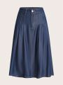 SHEIN MOD Women's Slightly Folded Denim A-line Skirt