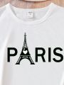 Teen Girls' Eiffel Tower & Letter Printed T-Shirt