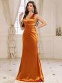 SHEIN Belle V-Neck, Hollow Design At The Waist, Fishtail Dress, Women's Evening Dress (Heavy Industry Style)