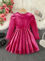 Toddler Girls' Soft & Cozy Velvet Material Casual And Cute Dress For Winter