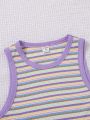 SHEIN Teen Girl Knitted Ribbed Colorful Colorblock Casual Tank Top