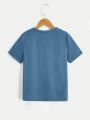 SHEIN Kids EVRYDAY Tween Boy's Fashionable Casual Round Neck Short Sleeve T-Shirt With Letter Print