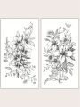 2pcs Black Flower & Orchid Pattern Temporary Tattoo Stickers, Large Size For Arm/chest/abdomen/back