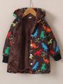 SHEIN Kids EVRYDAY Little Boys' Cartoon Dinosaur Printed Hooded Fleece Jacket