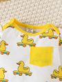 SHEIN 3pcs Newborn Baby Boys' Adorable Animal Duck Printed Romper Set