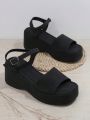 Ladies' Platform Wedge Sandals With Chunky Heels, Black