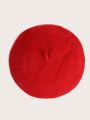 1pc Red Knitted Beret Hat For Kids