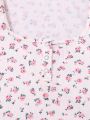 SHEIN Teen Girls' Floral Knitting Ribbed Half-zip Casual T-shirt