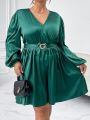 SHEIN Privé Plus Size Dark Green V-neck Dress