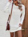 SHEIN Frenchy Round Neck Cable Knit Sweater Dress