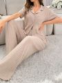 Women's Solid Color Ribbed Knit Home Wear Set