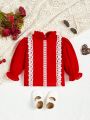 Infant Girls' Red Classic Patterned Elegant Romantic Gorgeous Cute Daily Casual Top For Spring And Summer