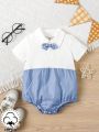 Baby Boys' Casual Short Sleeve Romper With Bowtie Collar For Spring/Summer Daily Wear