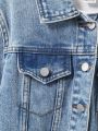 SHEIN Tween Girls' Frayed Ripped Denim Jacket