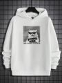 Manfinity Hypemode Men's Plus Size Loose Fit Hoodie With Cat And Slogan Print