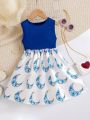 SHEIN Kids Nujoom Toddler Girls' Color Block Moon Printed Sleeveless Dress