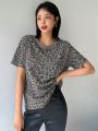 DAZY Leopard Print Loose Fit Short Sleeves Round Neck T-Shirt