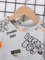 SHEIN Baby Boy Casual Round Neck Pullover Sweatshirt With Letter Print