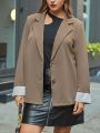 SHEIN Essnce Women'S Plus Size Color Blocking Striped Elegant Business Suit