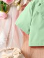 Tween Girls' Contrast Color Pointed Collar Jacket, Camisole Top And Pleated Skirt 3-Piece Set