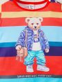 Baby Boy'S Colorful Striped And Bear Printed Shorts