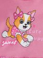 SHEIN Baby Girls' Cute Puppy Pattern Mesh Patchwork Hoodie