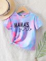 SHEIN Kids EVRYDAY Young Girls' Tie-Dye T-Shirt With Letter Print