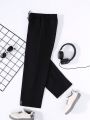 SHEIN Boys' Casual Wide-Leg Pants With Woven Label Decoration And Drawstring Waist