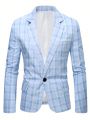 Extended Sizes Men's Plus Size Plaid Single Breasted Suit With One Button